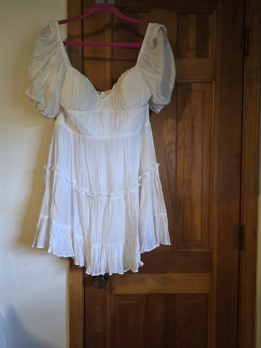 Mika & Gala White Puff Sleeve Tiered Mini Dress